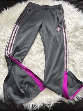 Adidas Girls' Gray Track Pants with Purple Accents